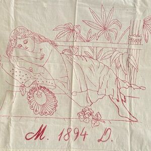 Antique 1894 Authentic European Sham with Turkish Red Work Embroidery